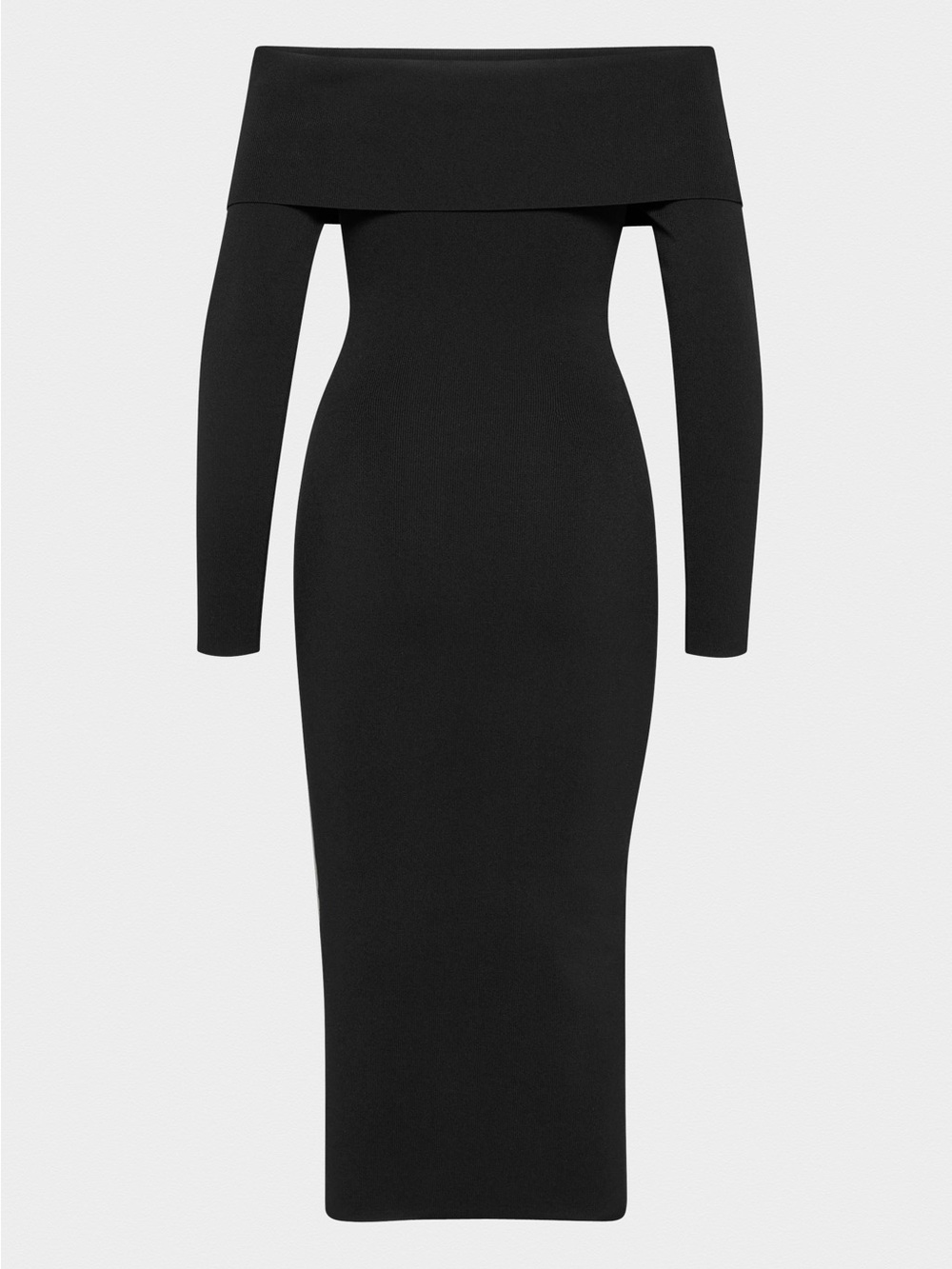 Aritzia Sculpt Knit Section Black Off-Shoulder Long Sleeve Midi Dress Medium